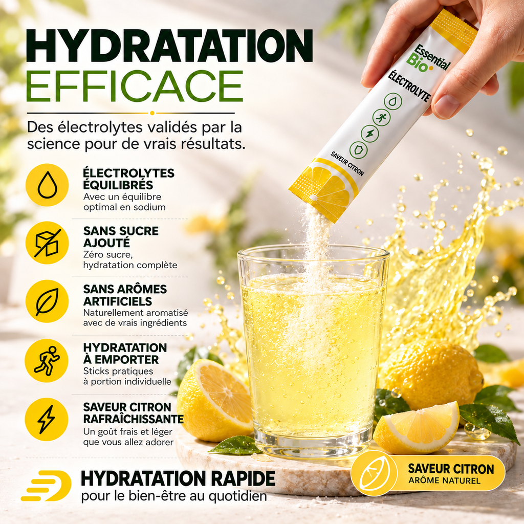Essential Bio Électrolytes — 20 sticks saveur citron