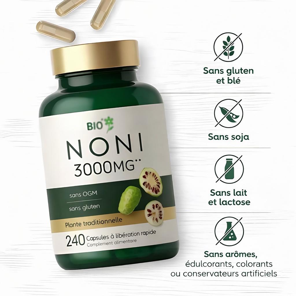 🌿 Noni Bio 3000 mg – Vitalité & Équilibre Naturel