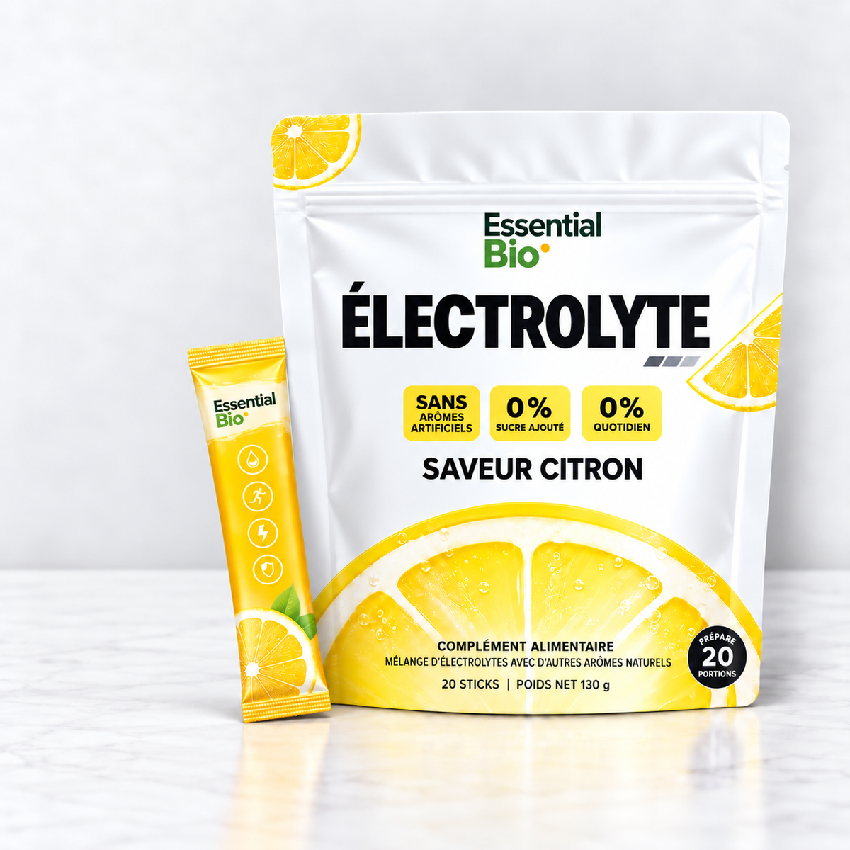 Essential Bio Électrolytes — 20 sticks saveur citron