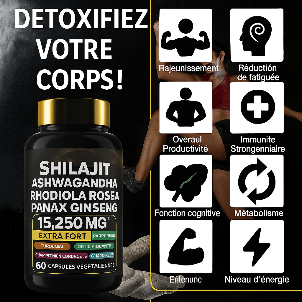 🔥 Shilajit Force+ – 8 en 1 - Ashwagandha & Ginseng pour personnes Actifs
